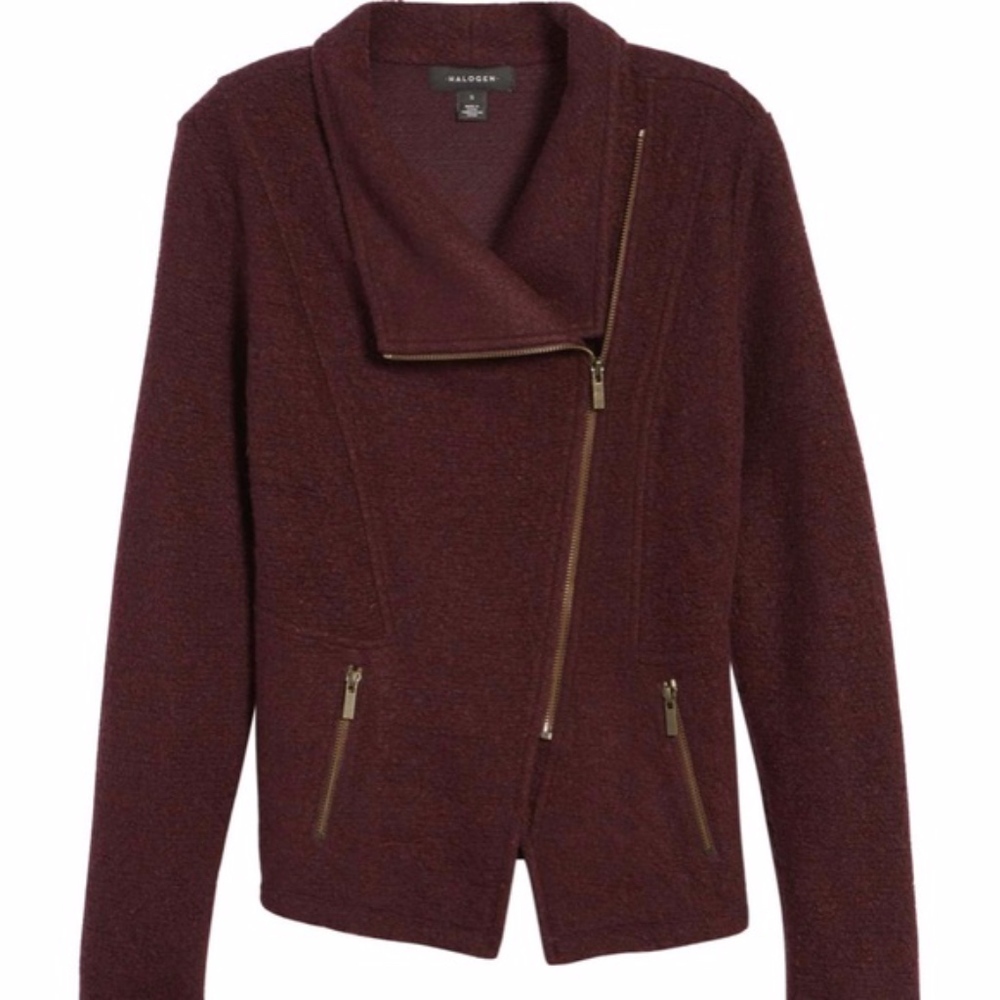 NWT Halogen Knit Moto Jacket Burgundy Size Small